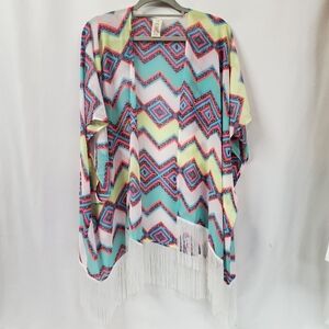Op sheer chevron fringe top